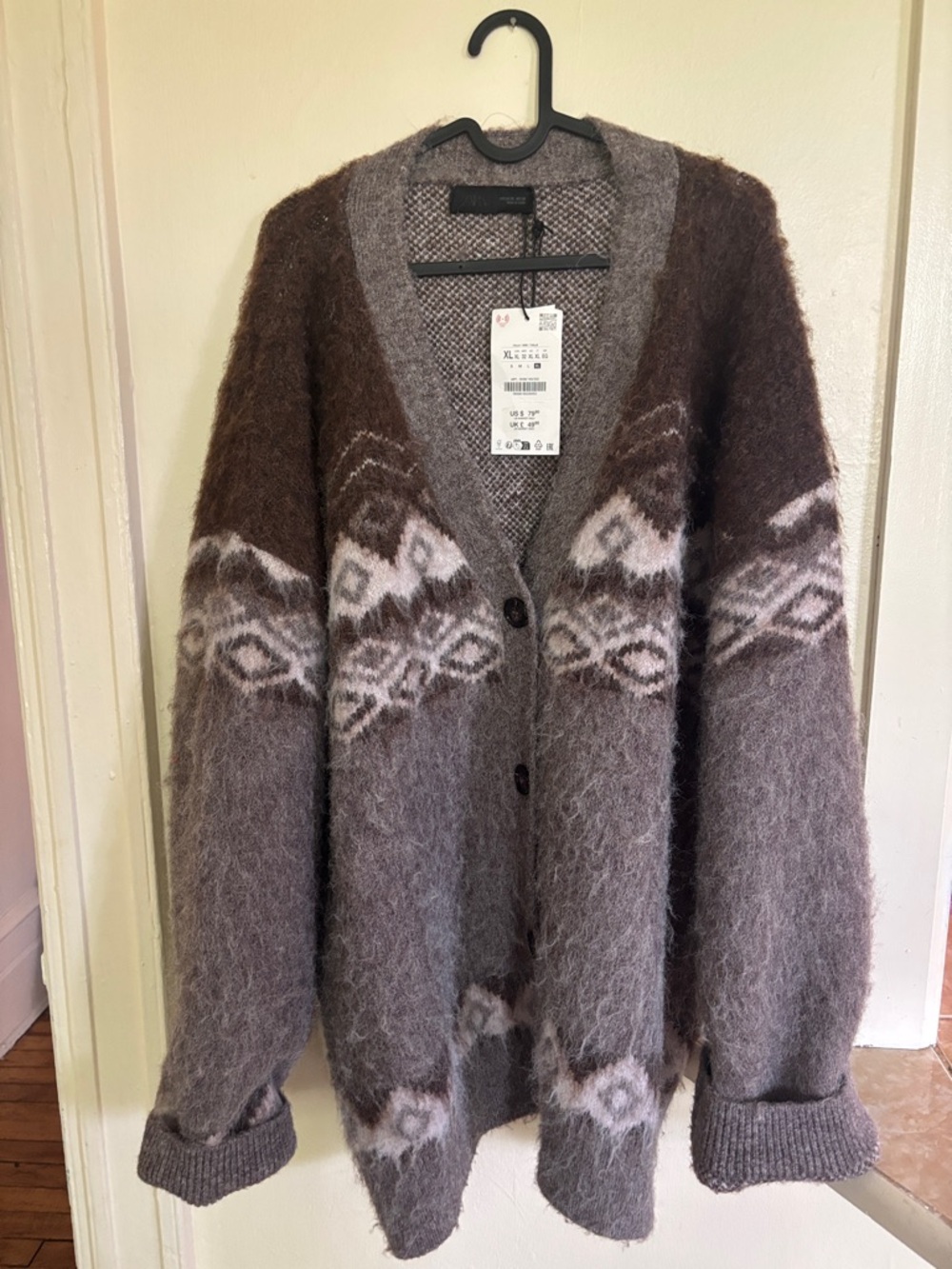 Zara Brown & Gray Patterned Mohair Blend Cardigan